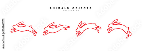 Set of rabbit illustration. Collection red bunny isolated on white background.
