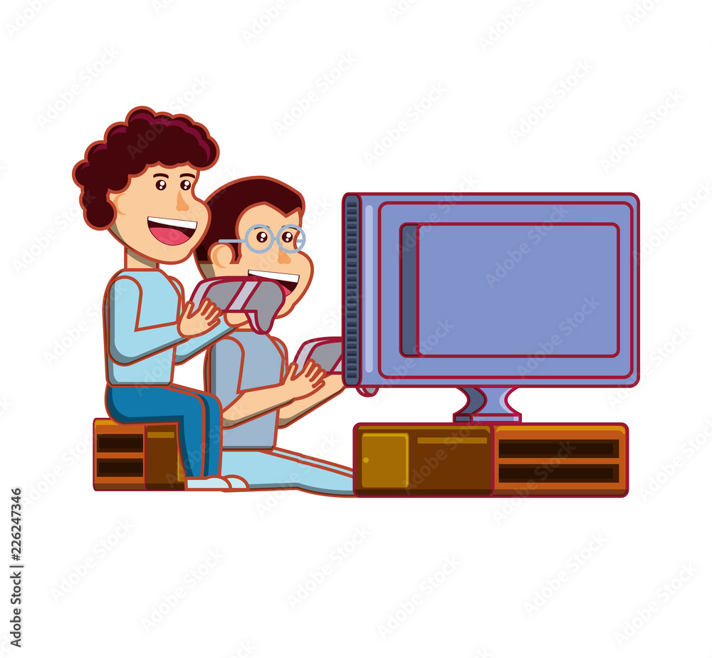 boys playing video game avatar character boys playing video game avatar character