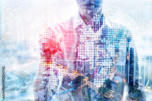 Wallpaper Mural 3D Earth hologram on blurred background.Global business and communication concept. Torontodigital.ca