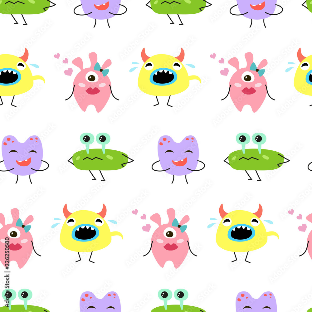 Seamless pattern with cartoon monsters. Seamless pattern with cartoon monsters.
