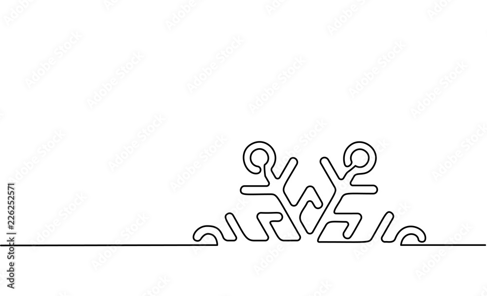 Continuous one line drawing. Winter Christmas holiday snowflake . Vector illustration