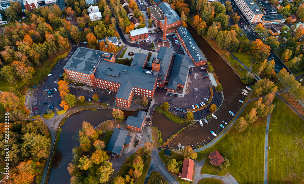 Obraz premium View from the air of the old spinning mill of Forssa, Finland