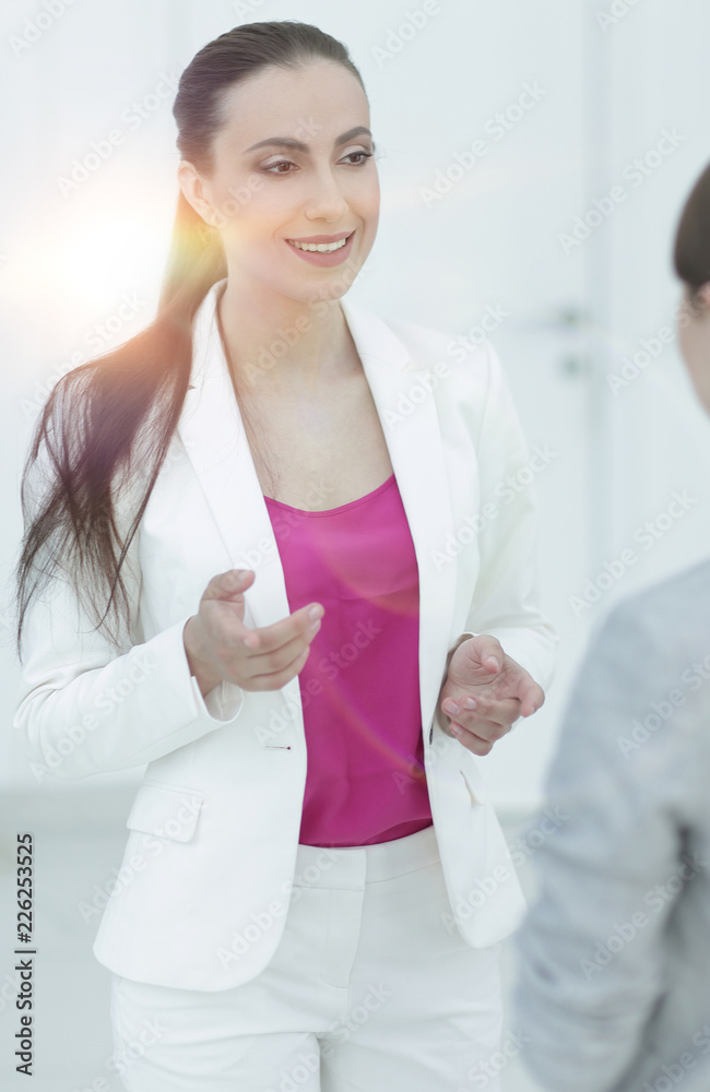 active woman Manager talking with a customer active woman Manager talking with a customer