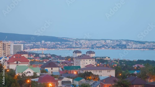 Sunset city hyperzoom timelapse photo