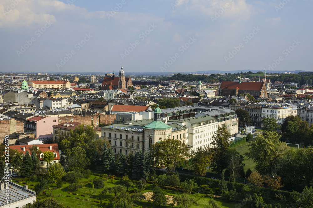 Krakow city view, from Sandomierska tower of Wawel castle, top attraction in Krakow, Poland.