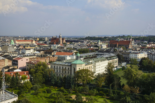 Krakow city view, from Sandomierska tower of Wawel castle, top attraction in Krakow, Poland.