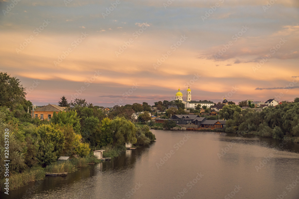 River Ros and Orthodox Church in Evening