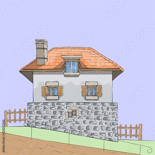 Vector. Traditional French stone house.