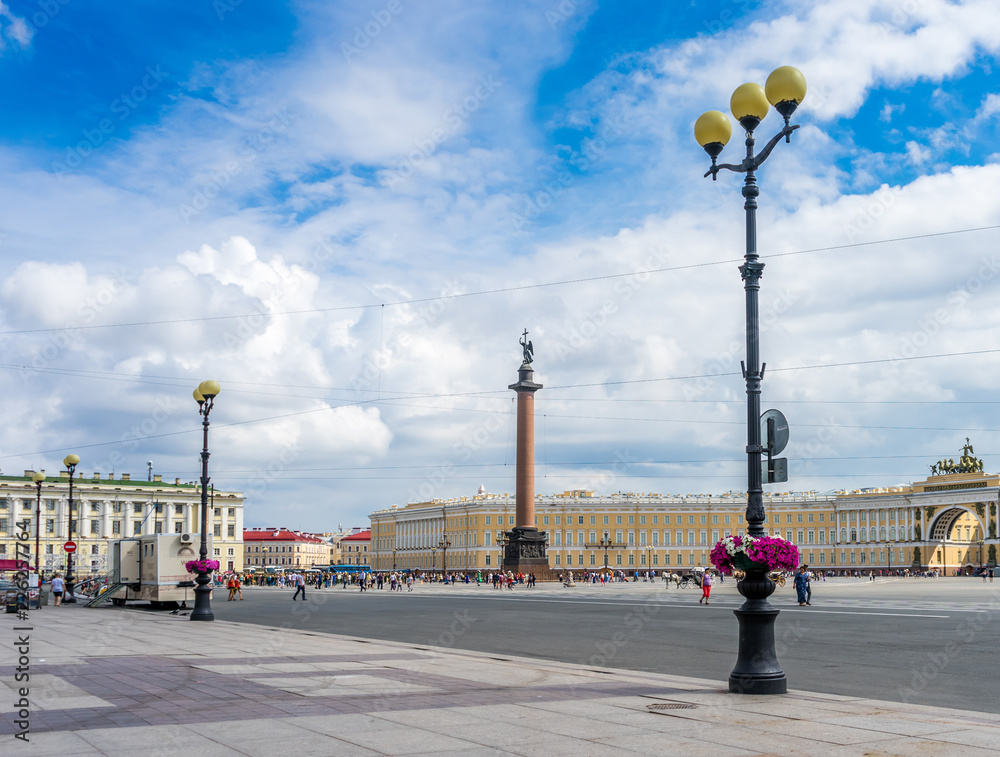 Lanterns on Palace Square in St. Petersburg in the summer. Russia