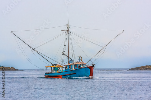 Blue Shrimp Boat on Grey Day