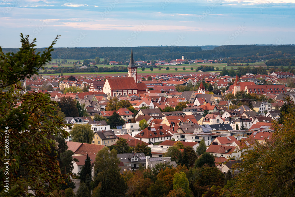 Kreisstadt Mindelheim im Allgäu - Stadtblick von der Mindelburg aus 