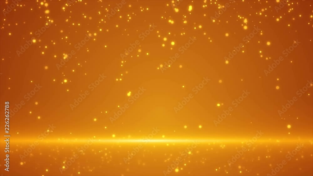 4K Abstract festive gold motion background with defocused round bokeh lights. Golden particle shine. Xmas 2019