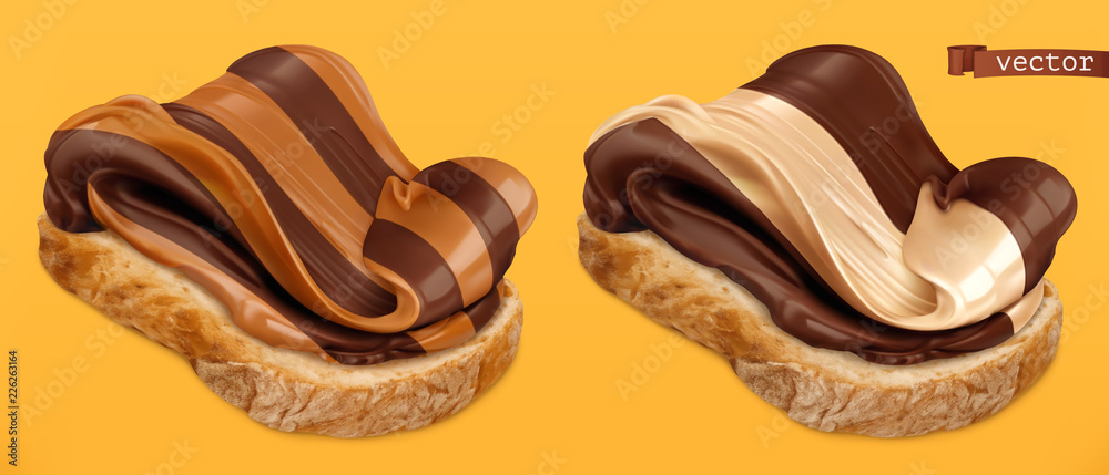 Obraz premium Chocolate swirl on bread 3d vector realistic icon
