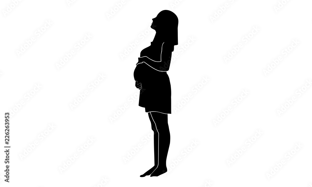 Silhouette images of pregnant women are enjoying nature.