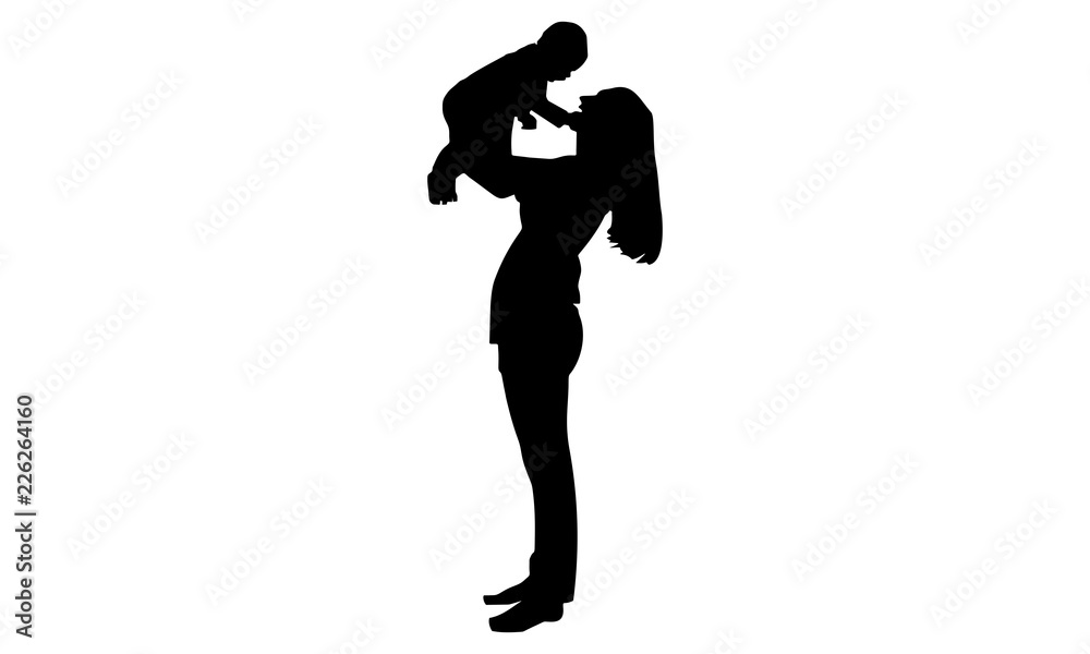 silhouette images of the mother and her children interact