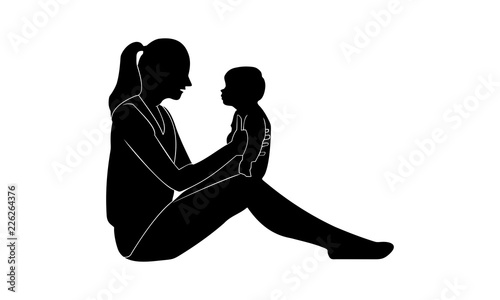 silhouette pictures of mothers and toddlers sitting
