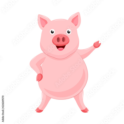 Cute cartoon pig standing. Character design. Vector illustration isolated on white background.
