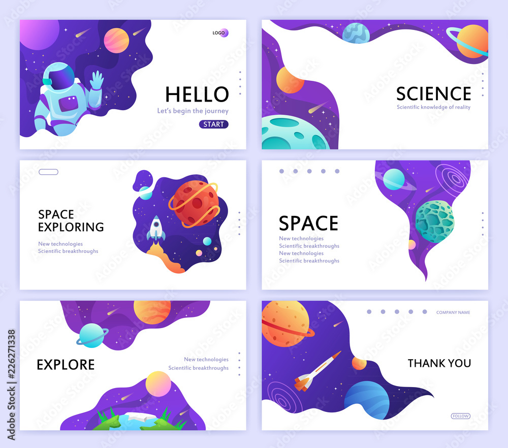 set of web banners templates. presentation. space explore. children cartoon vector illustration. science