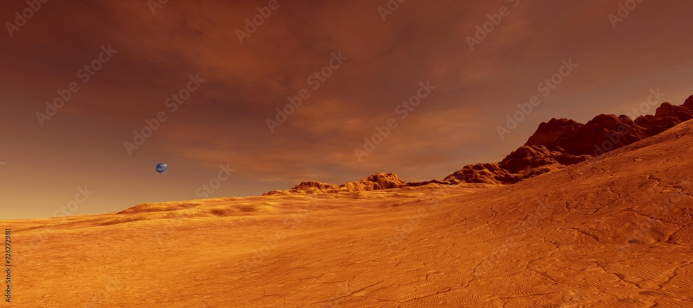 Extremely detailed and realistic high resolution 3d illustration of Mars like planet