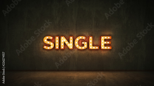 Neon Sign on Brick Wall background - Single. 3d rendering