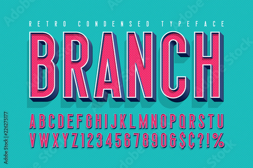 Condensed 3d display font design, alphabet, letters