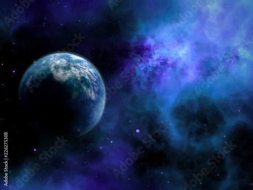 Fototapeta Naklejka Na Ścianę i Meble -  3D abstract space scene with fictional planet
