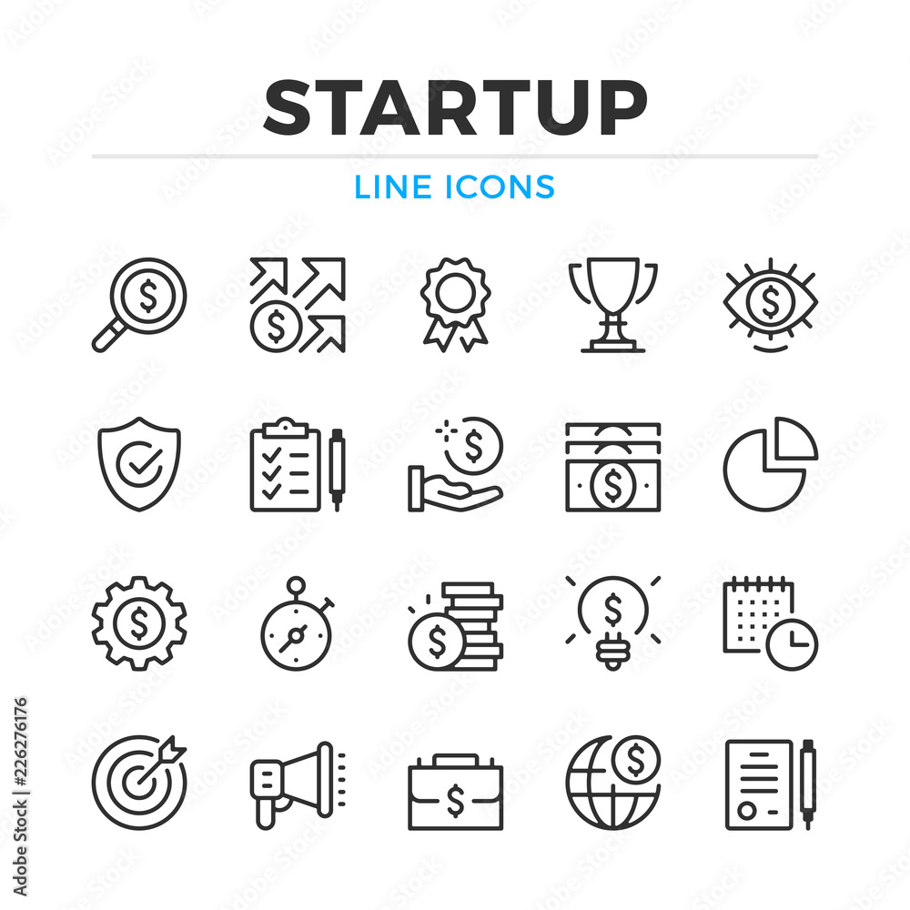 Startup line icons set. Modern outline elements, graphic design concepts, simple symbols collection. Vector line icons