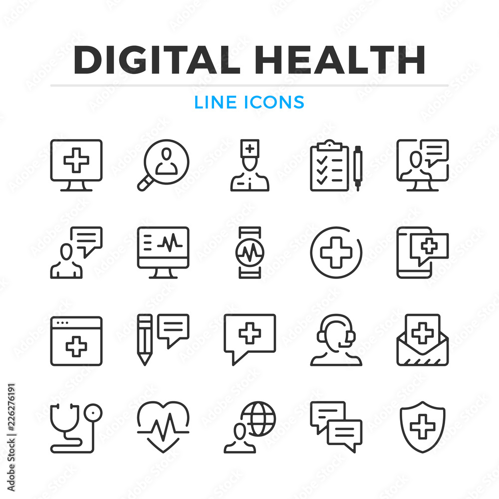 Digital Health Line Icons Set Modern Outline Elements Graphic Design Concepts Simple Symbols