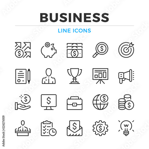 Business line icons set. Modern outline elements, graphic design concepts, simple symbols collection. Vector line icons