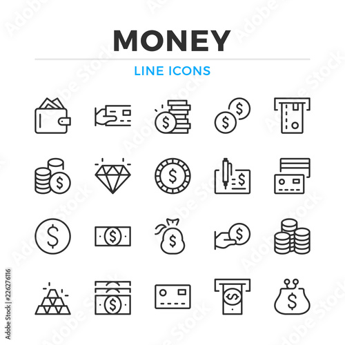 Money line icons set. Modern outline elements, graphic design concepts, simple symbols collection. Vector line icons