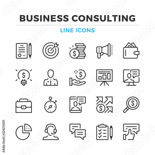 Business consulting line icons set. Modern outline elements, graphic design concepts, simple symbols collection. Vector line icons