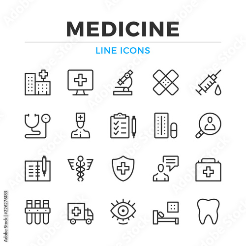 Medicine line icons set. Modern outline elements, graphic design concepts, simple symbols collection. Vector line icons