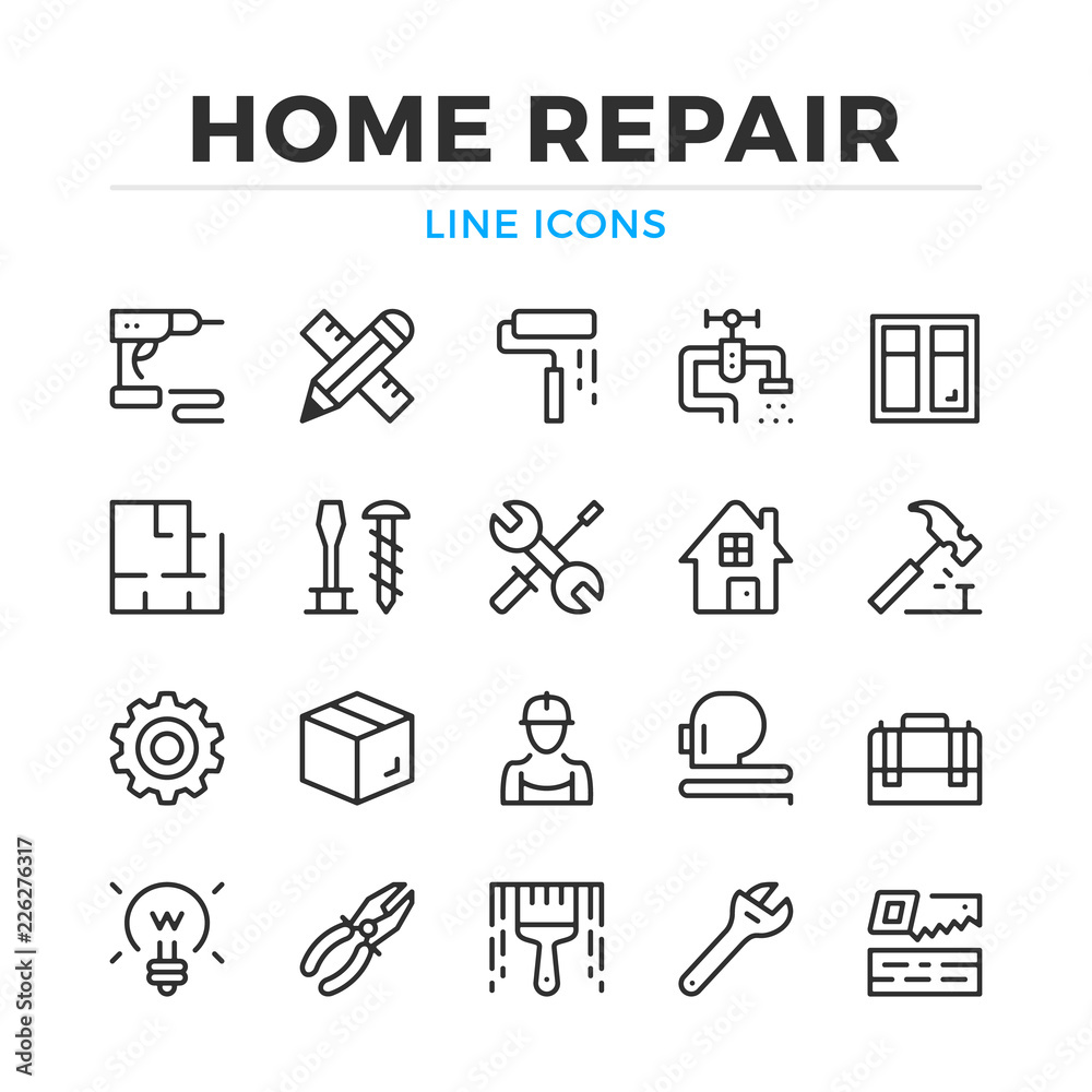 Home repair line icons set. Modern outline elements, graphic design ...