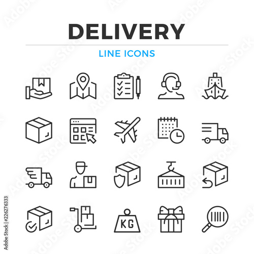 Delivery line icons set. Modern outline elements, graphic design concepts, simple symbols collection. Vector line icons