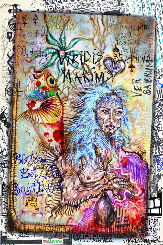 Obraz premium Shaman. Esoteric graffiti and manuscripts with alchemical draws