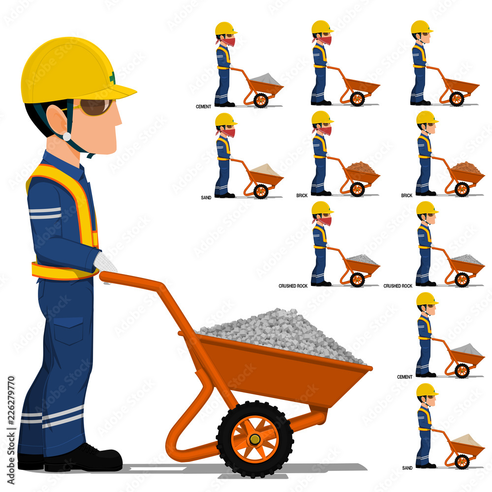 Set of worker with construction material (sand ,cement,crushed rock, brick) on transparent background Set of worker with construction material (sand ,cement,crushed rock, brick) on transparent background