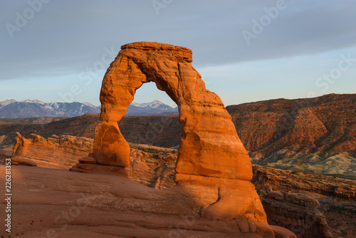 Golden Sunset at Delicate Arch in Arches National Park, Utah, USA