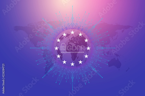 GDPR - General Data Protection Regulation. Dotted Europe map and flag. Protection of personal data. Vector illustration.