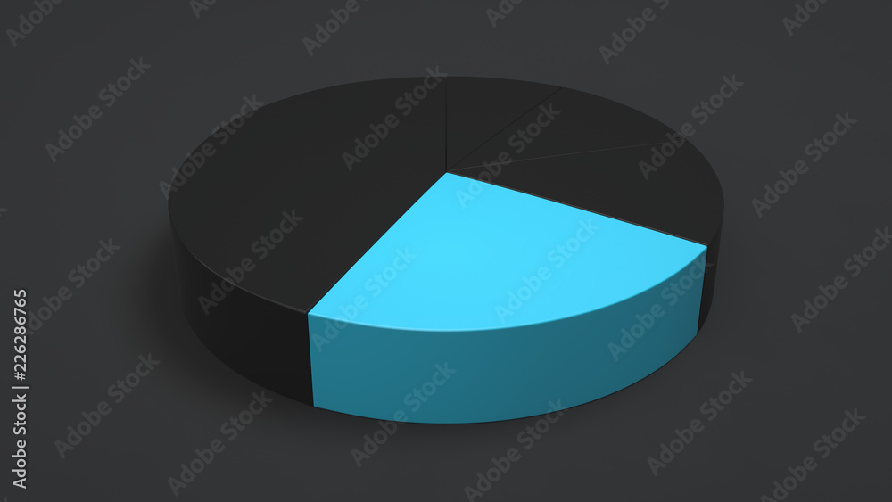Black pie chart with one blue sector