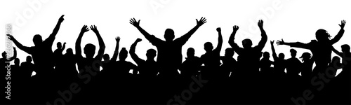 Cheerful people having fun celebrating. Crowd of fun people on party, holiday. Applause people hands up. Silhouette Vector Illustration