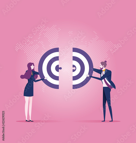 Two businessperson push a pieces of target - Business concept vector
