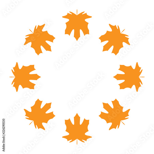 Autumn Maple Leaf Isolated Nature Symbol, silhuette on white background. Vector illustration. Circle form design.