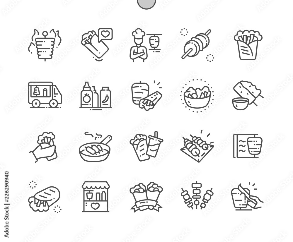 Kebabs Well-crafted Pixel Perfect Vector Thin Line Icons 30 2x Grid for Web Graphics and Apps. Simple Minimal Pictogram Kebabs Well-crafted Pixel Perfect Vector Thin Line Icons 30 2x Grid for Web Graphics and Apps. Simple Minimal Pictogram