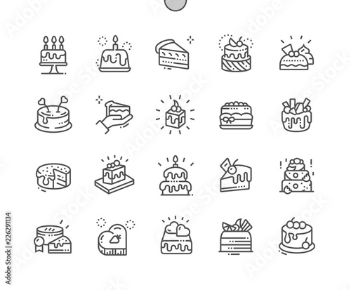 Cakes Well-crafted Pixel Perfect Vector Thin Line Icons 30 2x Grid for Web Graphics and Apps. Simple Minimal Pictogram