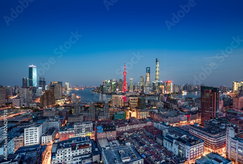 panorama of shanghai skyline at night