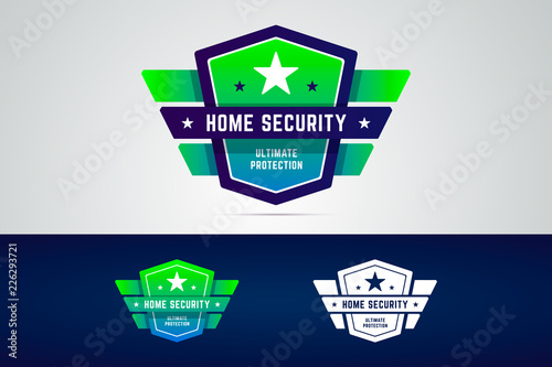Ultimate protection stamp with shield and geometric wings. 
