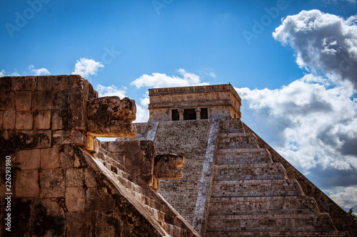 Kukulkan pyramid in Chichen Itza. This is one of the most important buildings in the ancient city. The Pre-Hispanic City of Chichen-Itza was declared a World Heritage site by UNESCO ref. 483