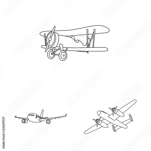 Isolated object of plane and transport icon. Set of plane and sky vector icon for stock.