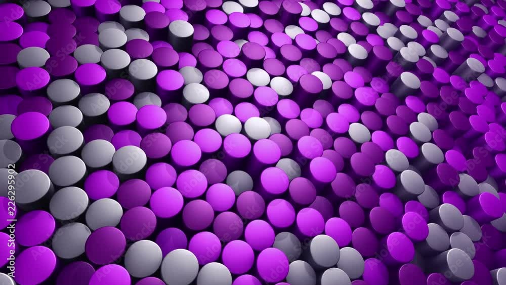Abstract background with animation of wave mosaic of cylinders. Technological backdrop. Animation of seamless loop.