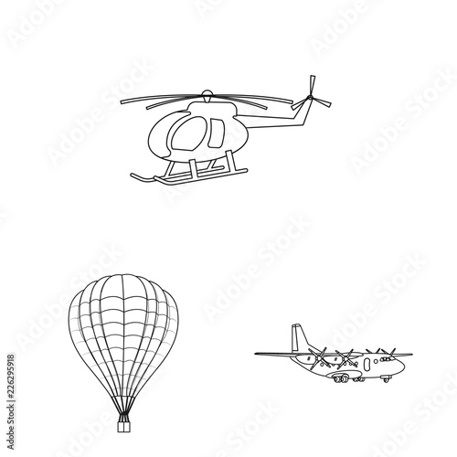 Isolated object of plane and transport symbol. Set of plane and sky stock vector illustration.